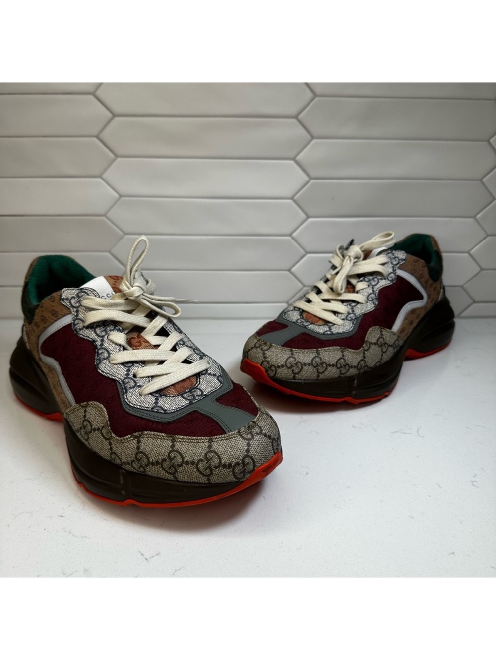 Gucci Burgundy Multicolor GG Canvas Chunky Sneakers